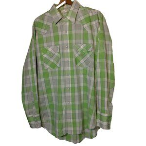 H Bar C Longtail Shirt 16 1/2-35 Pearl Snap Western Shirt Green Plaid Ranchwear